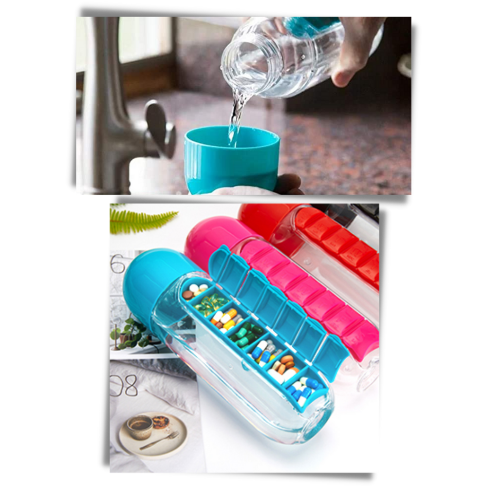 Botella de agua de plástico con pastillero - Ozerty
