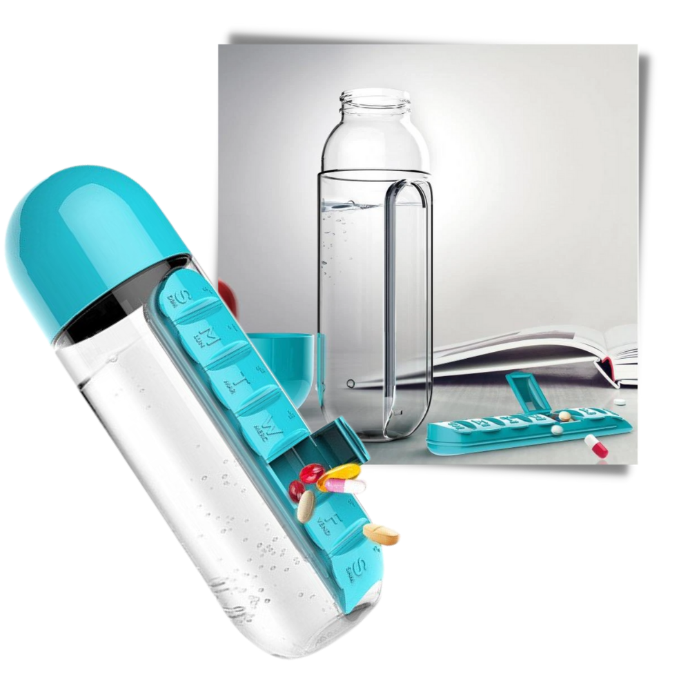 Botella de agua de plástico con pastillero - Ozerty