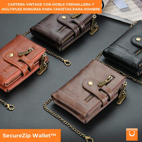 SecureZip Wallet™ - CARTERA VINTAGE CON DOBLE CREMALLERA Y MÚLTIPLES RANURAS PARA TARJETAS PARA HOMBRE