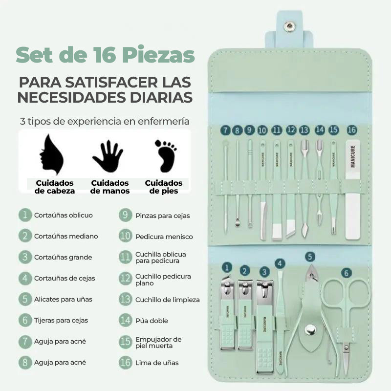 PremiumSteel™ - Set de 16 piezas para el cuidado de uñas