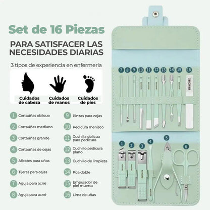 PremiumSteel™ - Set de 16 piezas para el cuidado de uñas