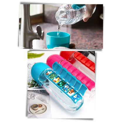 Botella de agua de plástico con pastillero - Ozerty