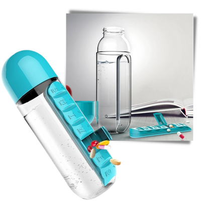 Botella de agua de plástico con pastillero - Ozerty